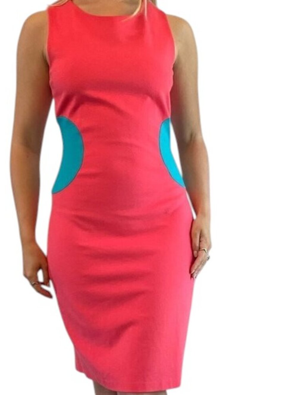 Lisa Perry sheath dress Womens 6 pink aqua bodycon sleeveless colorblock stretch